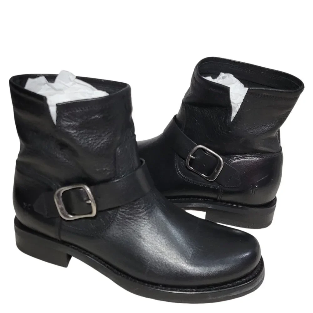 Frye Company Veronica Bootie Women Size 7 B Black Leather Buckle Moto Grunge NEW